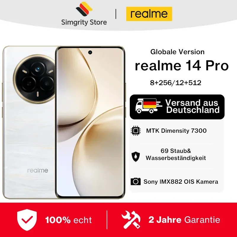 realme 14 Pro smartphones 5g android 15 MTK Dimensity 7300 Sony IMX882 OIS Kamera IP69 6000mAh Akku 45W SUPERVOOC