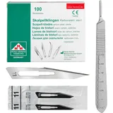 Set - 100 Stück sterile Skalpellklingen Figur 11 aus Karbonstahl - Ersatzklingen + 1 x Shehadeh - Skalpell-Halter Figur 3 mit 13 cm Griff inkl. Meßskala in cm - Edelstahl