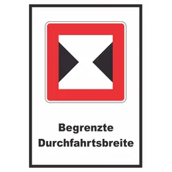 Begrenzte Fahrwasserbreite Durchfahrtsbreite begrenzt Symbol und Text A5 (148x210mm)