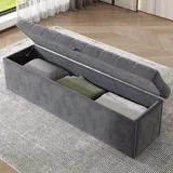 Merax Polsterbank mit Stauraum, gepolsterte Sitzbank in Samt, 138x41x42 cm, Elegante Schlafzimmerbank mit großem Staufach, Betthocker im europäischen Design, grau