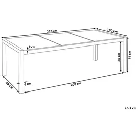 Beliani Gartentisch Schwarz, Silber, Stein, Quadratisch, 100x74x220 cm GROSSETO