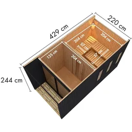 Karibu Miramar inkl. 9 kW Bio-Kombiofen + int. Steuerung + Dachkranz