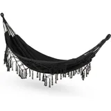 outtec Hängematte 200x150cm, bis 200 kg, Outdoor Doppelhängematte für 1-2 Personen, aus Baumwolle im Boho-Stil für Garten, Balkon, Terrasse, Atmungsaktiv Hängematte für Kinder und Erwachsene Schwarz