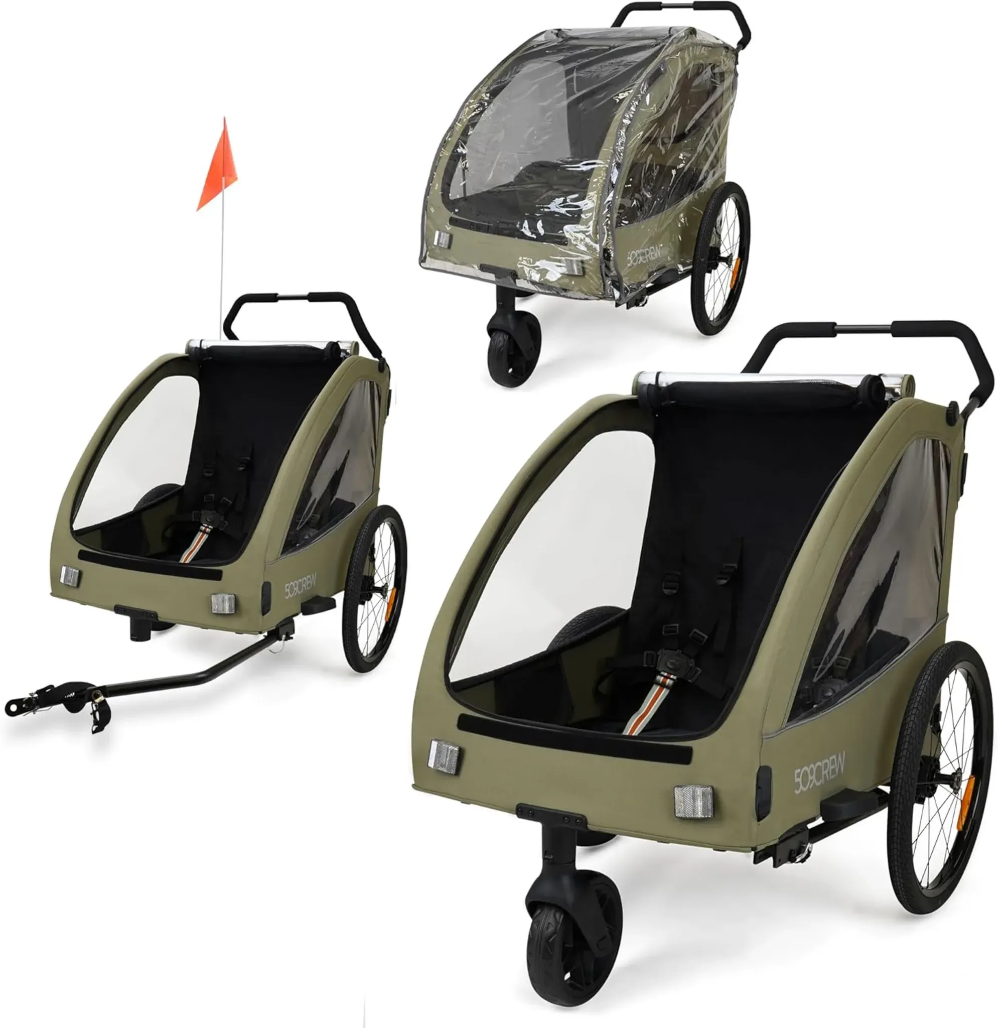 509 Trailer II Kinder-Fahrradanhänger mit Regenschutz, khaki