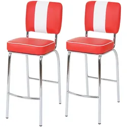 2er-Set Barhocker Akita, Barstuhl Tresenhocker, Retro 50er Jahre Design, Kunstleder MVG ~ rot-weiß