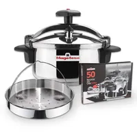 Magefesa Star Recta – Exklusives Set Traditioneller Schnellkochtopf 4L + Dämpfeinsatz + Rezeptbuch, Edelstahl 18/10, Geeignet für Induktion