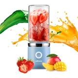 Edihome, Smoothie Maker to Go, Blender, für Shake, Smoothie, Gemüse und Obst, Elektrischer Mini Mixer, mit Glasbecher, 380 ml, USB aufladbar, 2000mAh (Blau)