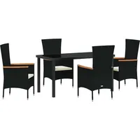 vidaXL Garten Essgruppe mit Kissen Schwarz Poly Rattan 3379424