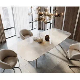 DeLife Esstisch Edge Boot 270x120 Keramik Iris FMG Onice Grigio Estelar rund Edelstahl Esstische