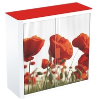 Rollladenschrank Motiv rote Blumen rot, easyOffice, 110x104x41.5 cm