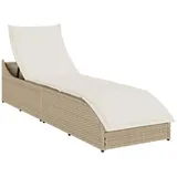 vidaXL Klappliege mit Auflage und Stauraum Beige Poly-Rattan