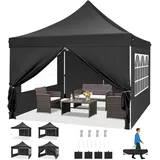 COBIZI Faltpavillon 3X3, Pavillon 3x3m Wasserdicht Stabil Winterfest, Faltbar Partyzelt mit 4 Seitenwänden & 4 Sandsack Pop up Gartenpavillon Anti-UV für Hochzeiten, Freien, Schwarz