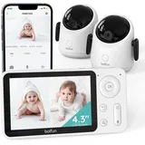 BOIFUN Babyphone mit 2 Kameras und App, Split-Screen-Ansicht, 4,3" WLAN Babyfon, - Weiß