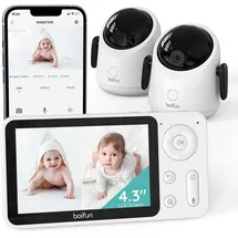 BOIFUN Babyphone mit 2 Kameras und App, Split-Screen-Ansicht, 4,3" WLAN Babyfon, - Weiß
