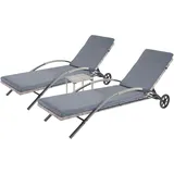 Mendler 2er-Set Sonnenliege HWC-E27, Relaxliege Gartenliege, Poly-Rattan grau Kissen dunkelgrau