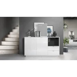 Vladon Sideboard 153 x 88 x 38 cm Weiß Hochglanz / Schwarz Hochglanz