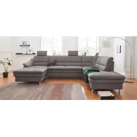 Wohnlandschaft SIT & MORE "Cardoso U-Form" Sofas Gr. B/H/T: 324cm x 90cm x 90cm, Luxus-Microfaser 1, Recamiere links, mit Relaxfunktion, grau mit Federkern und Kopfstützen, Bettfunktion Relaxfunktion