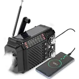 Multifunktionales Notfallradio mit Handkurbel, Solar & USB-C, 2600mAh Powerbank, SOS Alarm, LED Licht, AM/FM/SW Radio für Camping & Outdoor
