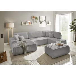 OTTO home Wohnlandschaft OTTO HOME "FINNLEY U-Form XXL 329 cm - OTTO. Verlässliche Qualität.", grau, B:329cm H:85cm T:195cm, Bezugstoff 100% PES ;Gramatur 400g/qm +/- 5%, Sofas, Wohnlandschaft, Schlafsofa, Bettkasten, in Bouclé, Struktur fein und Mega Cord