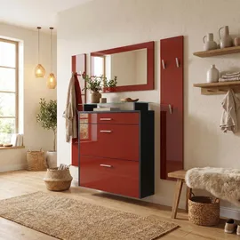 Vladon Malea Garderobe 180x180x23 cm Schwarz matt/Bordeaux Hochglanz