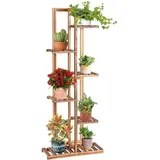Pflanzenstaender Freistehendes Blumenregal, Pflanzenregal Holz Blumentreppe Mehrstoeckig, Holzregal Pflanzentreppe Für Drinnen Draussen 6 Ebenen/braun - Costway