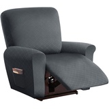 LIFEDX Sesselbezug Relaxsessel Stretchhusse für Relaxsessel 4-Teilig,Stretch Sesselschoner für Relaxsessel mit Taschen,Elastisch Sesselbezug Waschbar für Fernsehsessel Liege Sessel - Grey||1 Seater