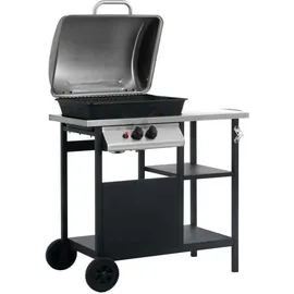 vidaXL Gasgrill mit Beistelltisch auf 3 Ebenen schwarz/silber 47391