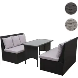 Poly-Rattan Garnitur HWC-G16, Garten-/Lounge-Set Sitzgruppe, Gastronomie 2x2er Sofa Tisch ~ schwarz, Kissen hellgrau