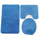 3-teiliges einfarbiges schlichtes Badezimmer-Set, Teppich, saugfähige Anti-Rutsch-Matte, WC, dreiteiliges Vorleger-Set, Blau