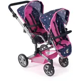 Bayer Chic 2000® Puppenwagen Linus Duo – Butterfly Navy Pink – Faltbarer Zwillingspuppenwagen – Verstellbarer Griff 50-82 cm – Puppen bis 50 cm – 4-8 J.