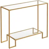 Boxxx Konsolentisch, Gold, Metall, Glas, rechteckig, eckig, 35x80x100 cm, einfacher Aufbau, Wohnzimmer, Wohnzimmertische, Konsolentische