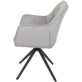 Mendler 2er-Set Esszimmerstuhl HWC-L80, Küchenstuhl Polsterstuhl Stuhl mit Armlehne, drehbar, Metall Stoff/Textil ~ hellgrau