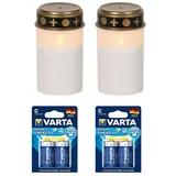 Fachhandel Plus LED-Grablicht Ewiges Licht Grabkerze Flackereffekt 2er Set mit Varta Alkaline