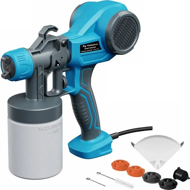 Tilswall Farbsprühsystem, leichte elektrische Farbspritzpistole mit 4 Düsen & 3 Sprühmustern, 100 DIN Farbsprüher, ideal für Möbel, Zäune, Wände, Schränke, DIY