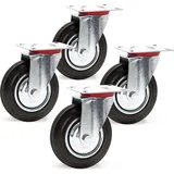 Wiltec Lenkrollen Set 4x Transportrolle mit Vollgummirad Ø160mm bis 130kg pro Rad mit Metallfelge und Anbauplatte, leiser Lauf, Transportrollen Möbelrollen
