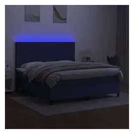 vidaXL Boxspringbett mit Matratze & LED Blau 160x200 cm Stoff