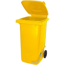BRB 120 Liter Mülltonne/Müllgroßbehälter, gelb, mit Fußpedal für handfreie Bedienung