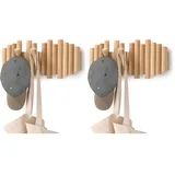 Umbra Picket Garderobenhaken - Garderobenleiste und Moderne Wand Dekoration mit 5 Klapphaken aus geschliffenem Kiefernholz, Natur (Packung mit 2)