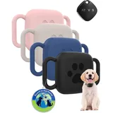 4 Stück Schutzhüllen für ATUVOS Smart Tracker – Powfix Halterung aus Silikon für Hunde- und Katzenhalsband, stoßfest, wasserfest, für Gepäck und Taschen, Schwarz, gebrochenes Weiß, Rosa, Blau