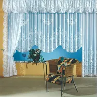 heimtexland Gardinen Jacquard Store mit Kräuselband weiß halb-transparent, Blumen Bordüre gebogt, Vorhang Typ1 - Seitenschal inkl. Raffhalter HxB 180x128 cm für Dekobreiten von 45-100 cm