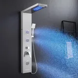 KINKIBOS Duschpaneel mit Armatur, 6 Funktionen Duschpaneel mit LED Regen&Wasserfall Dusche, 3 Massagedüsen, Handbrause und Wasserfall Wanneneinlauf, Duschsäule aus Edelstahl