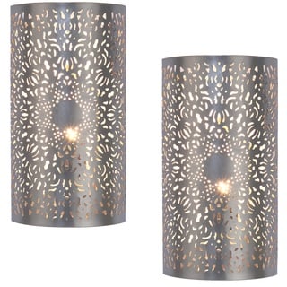 2er Set Marrakesch Orientalische Lampe Wandleuchte aus Metall Wandlampe Leuchte Yassan Silber 29cm als Wanddeko (Silber, 2 Stück)