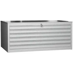 PROREGAL Flachablagenschrank Chinchilla | 6 Schubladen | Schwanenhalsgriff | HxBxT 62x140x95 cm | Holzabdeckplatte | Grau