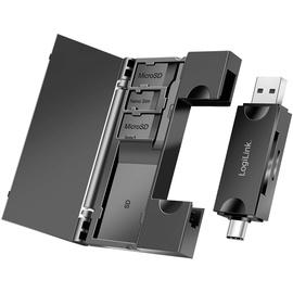 Logilink USB 3.2 (Gen1) Kartenleser für SD- & microSD-Karten, mit Karten-Aufbewahrung, USB-A und USB-C