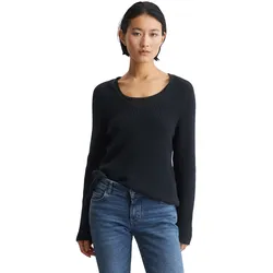 Strickpullover MARC O'POLO "aus Organic Cotton-Qualität", Damen, Gr. XL, blau (night sky), Obermaterial: 100% Baumwolle, unifarben, casual, V-Ausschnitt, Langarm, Pullover