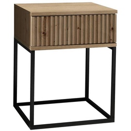 Livetastic Nachtschrank, Schwarz, Eiche Artisan Metall, Holzwerkstoff, 1 Schubladen, 40x52x38.5 cm Schlafzimmer, Nachttische