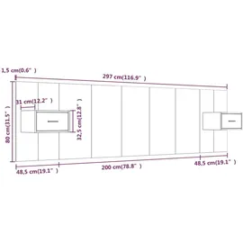 vidaXL Kopfteil mit Nachttischen Räuchereiche Holzwerkstoff