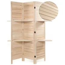 DESIGN DELIGHTS Holz RAUMTEILER Cottage II | 3-teilig, 170x120 cm, Holz | Paravent mit Regalböden, Faltbarer Raumtrenner, Trennwand, Sichtschutz mit Ablage | Farbe: Natur