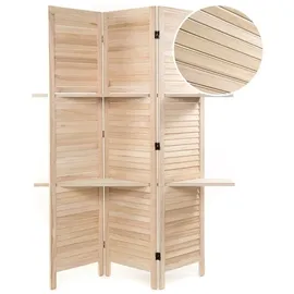DESIGN DELIGHTS Holz RAUMTEILER Cottage II | 3-teilig, 170x120 cm, Holz | Paravent mit Regalböden, Faltbarer Raumtrenner, Trennwand, Sichtschutz mit Ablage | Farbe: Natur