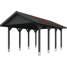 SKANHOLZ Wallgau Einzelcarport 4,30 x 6,00 m schiefergrau mit roten Schindeln und Pfostenanker